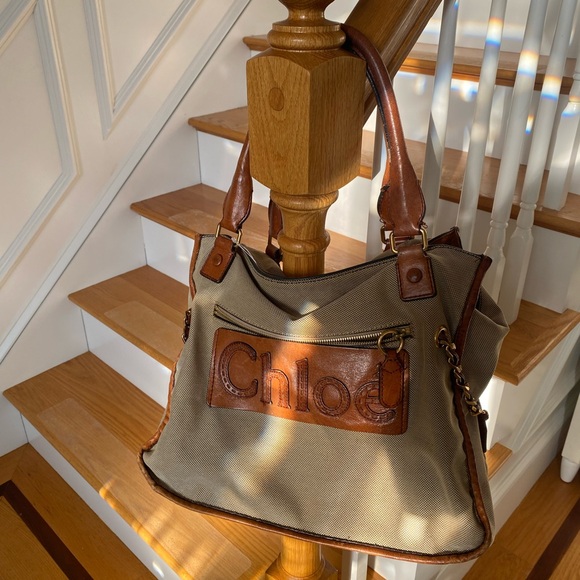 Chloe Vintage Brown and Cream Satchel Large Canvas Leather Amazing SUPER RARE!! - Picture 3 of 12
